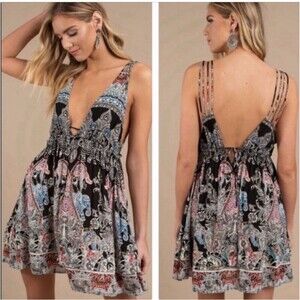 Free People Black and Blue Mini Dress